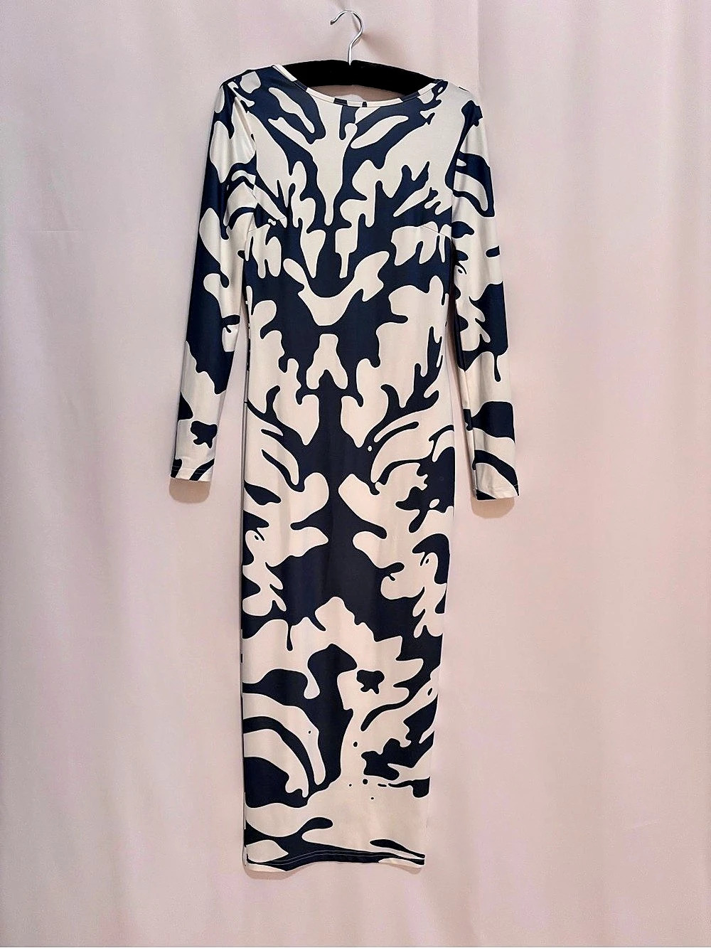 SHEIN Abstract Print Maxi Dress in Grey & Cream Size S